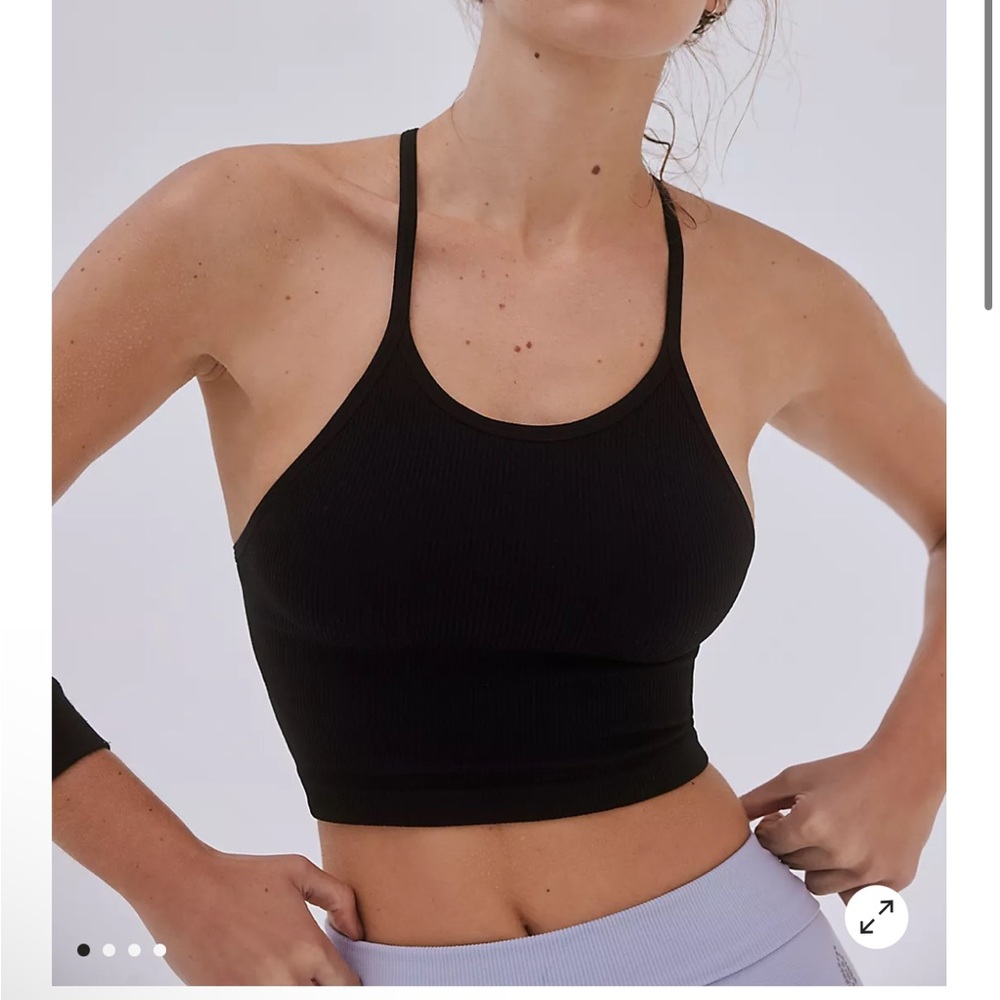 Free People Movement Happiness Runs Crop Tank Top  Black NWOT